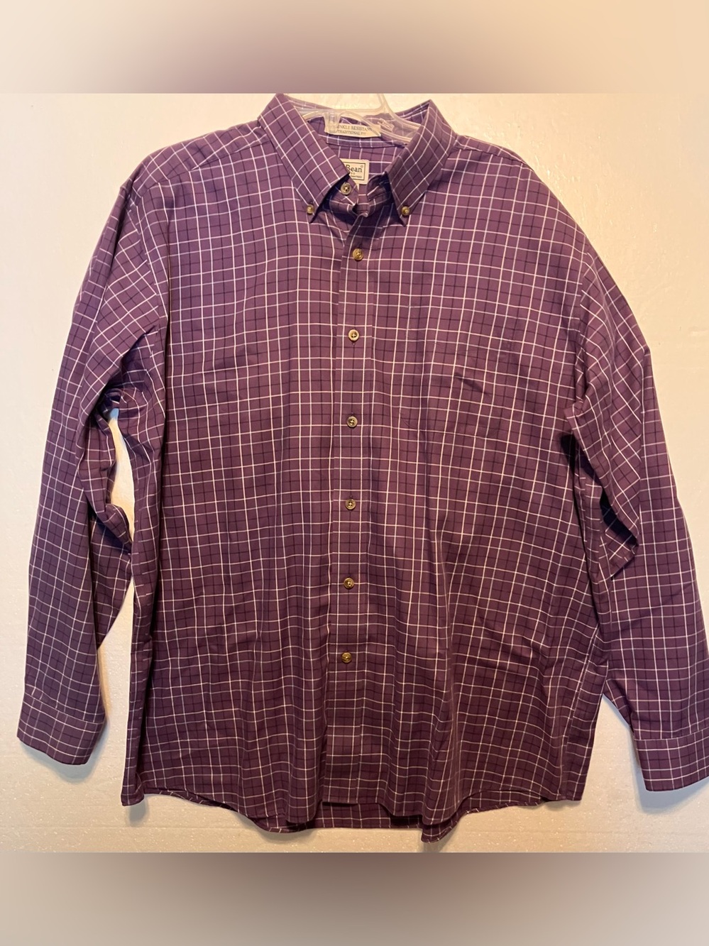 L.L. Bean XL Purple Windowpane Button-Down Shirt